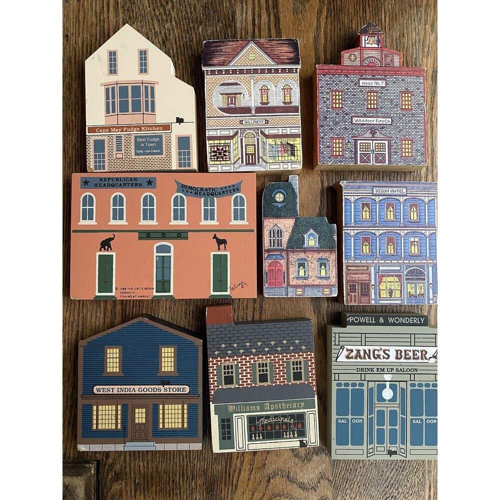 The Cats Meow Village Wooden Building Shelf Sitter Lot 9 Signed 1989 1992 1993